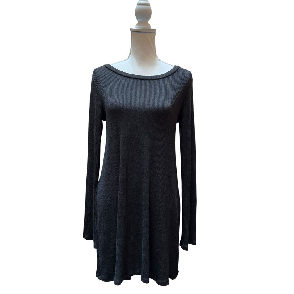 Michael Lauren Black Rib Knit Swing Dress Long Sleeve Women’s Size L NWT